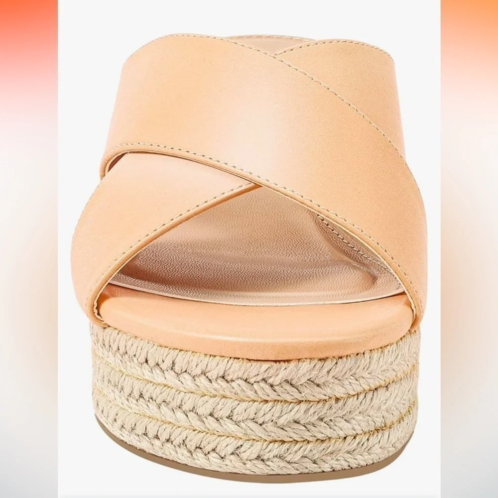 *New* Criss Cross Platform Wedge Sandals  Espadrille Summer Slide Shoes, Nude